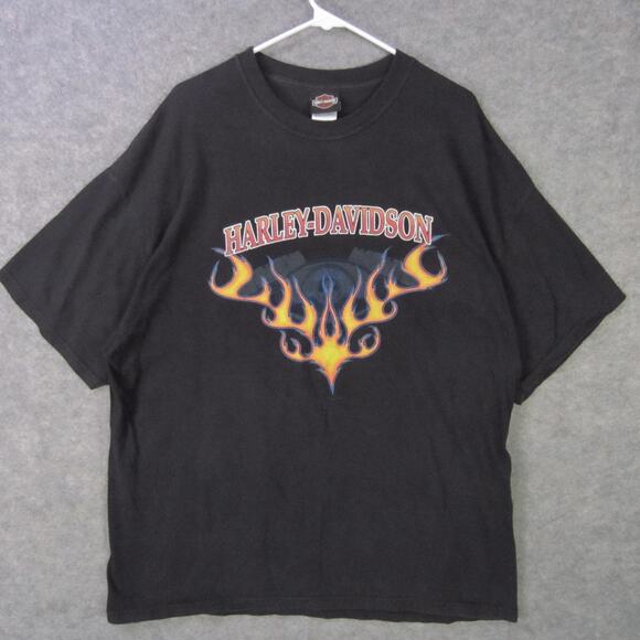 Harley-Davidson Shirt Mens 2XL Black Flames Treasure Coast Stuart FL Made in USA - Picture 1 of 6